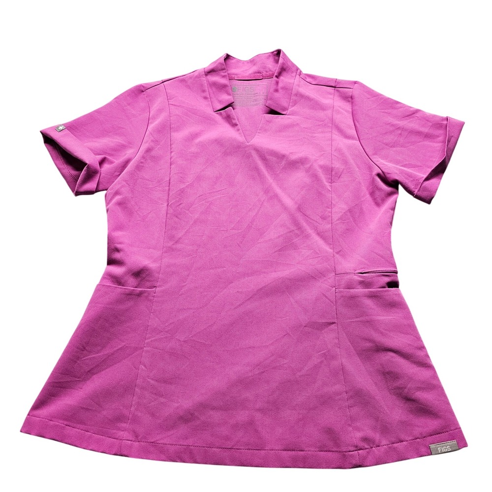 FIGS Technical Collection Scrub Top Womens S Pink Short Sleeve V-Neck Medical